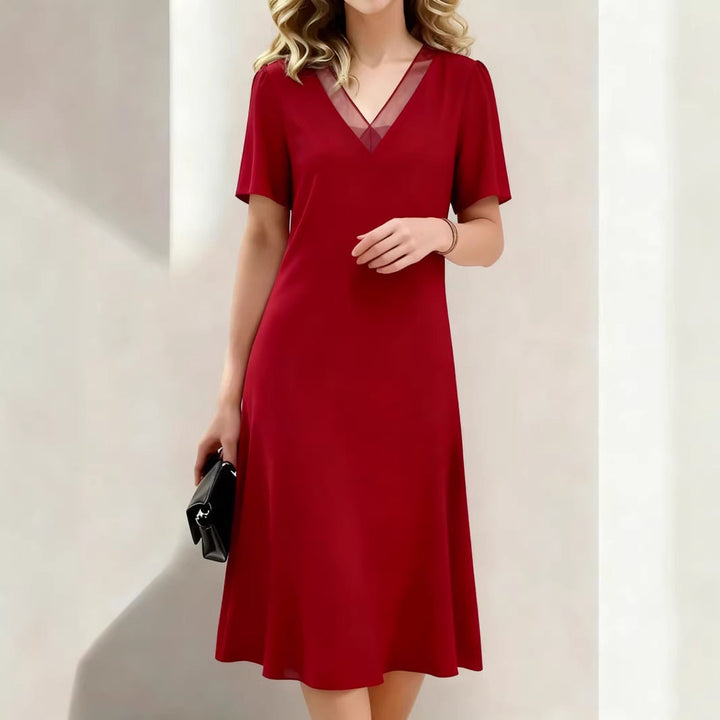 Women’s Linen V-Neck Short-Sleeve Flowing Midi Dress
