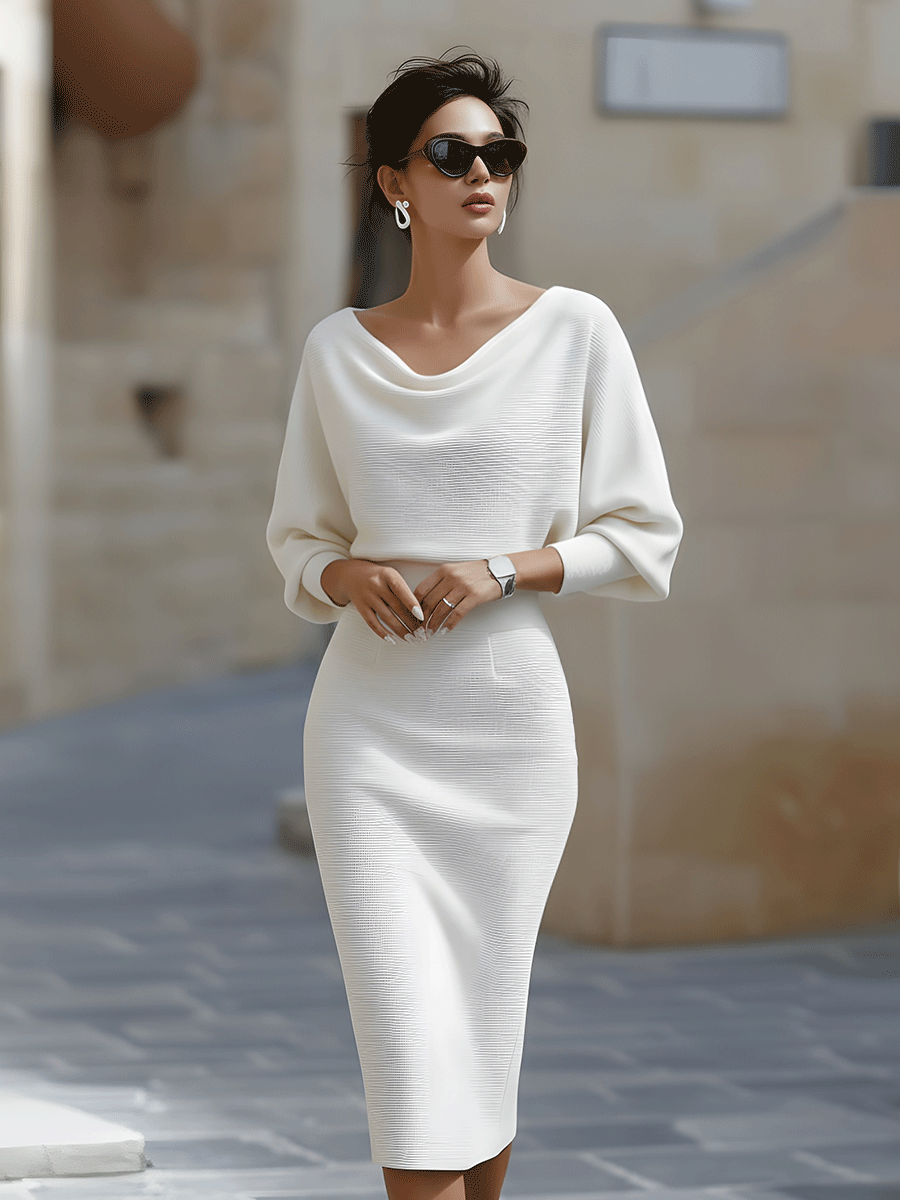 Women's Knit Midi Dress Merino Wool Sweater Dress