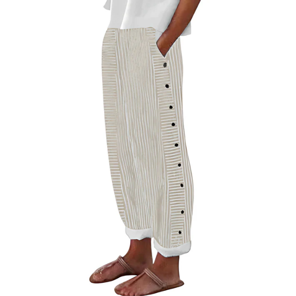 Linen Trousers Women's Striped Wide Leg Pants