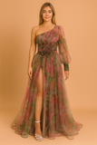 Women's Chiffon One Shoulder Evening Gown High Slit Formal Dress