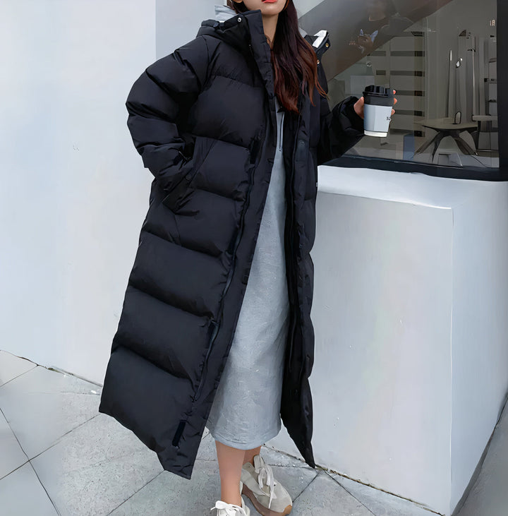 Long Puffer Coat Women's Fleece Hooded Parka