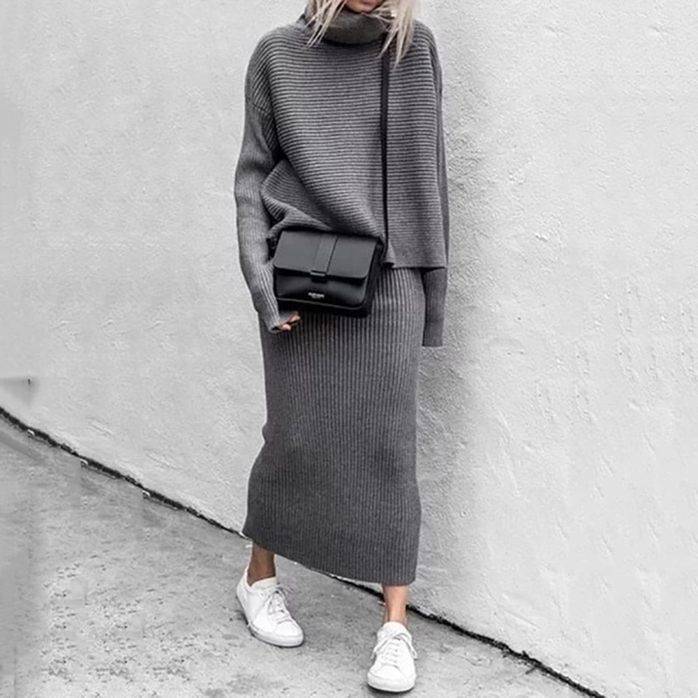 Women’s Long-Sleeve Top & Maxi Skirt Knit Set