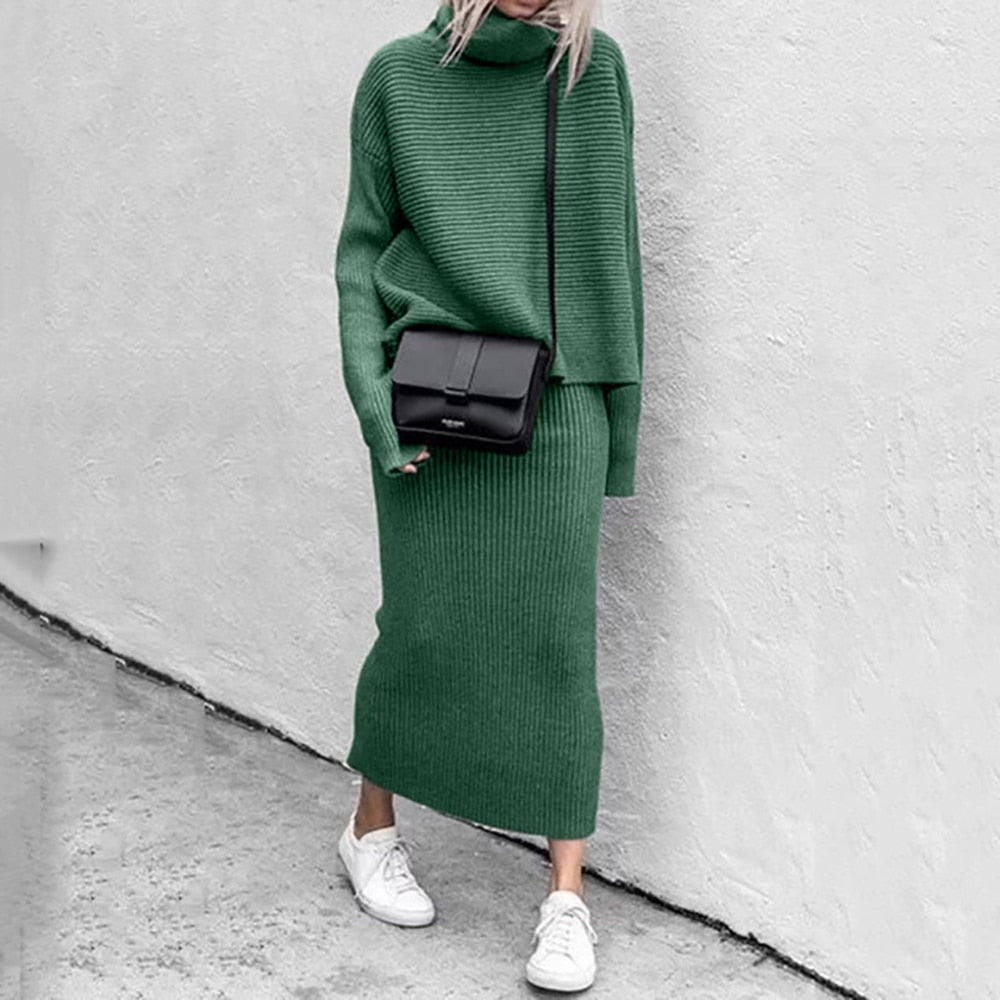 Women’s Long-Sleeve Top & Maxi Skirt Knit Set