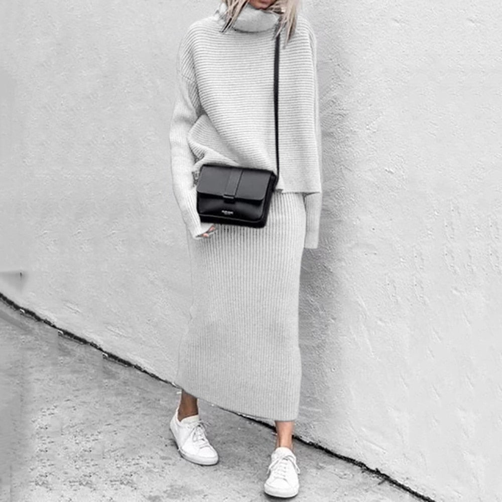 Women’s Long-Sleeve Top & Maxi Skirt Knit Set