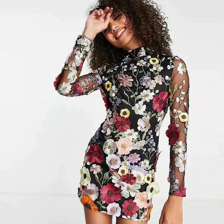 Women's Backless Floral Knit Bodycon Mini Dress