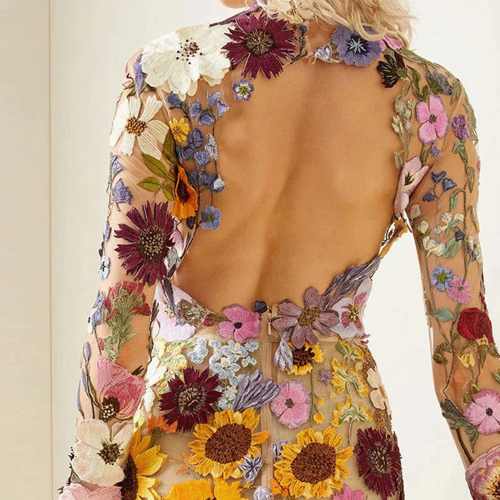 Women's Backless Floral Knit Bodycon Mini Dress