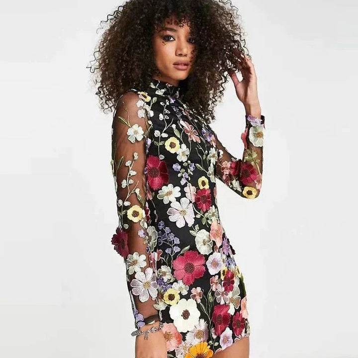 Women's Backless Floral Knit Bodycon Mini Dress