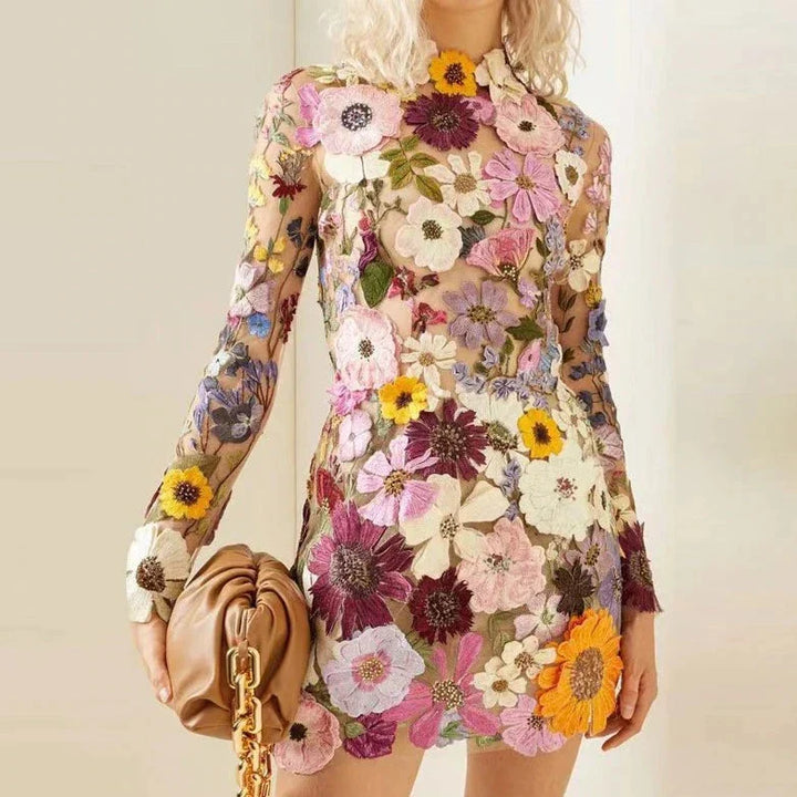 Women's Backless Floral Knit Bodycon Mini Dress