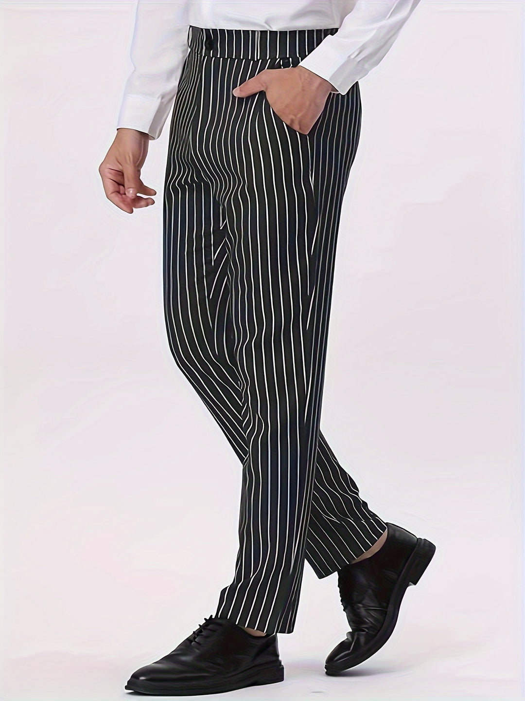 Men's Striped Wool Trousers Regular Fit Casual Work Pants