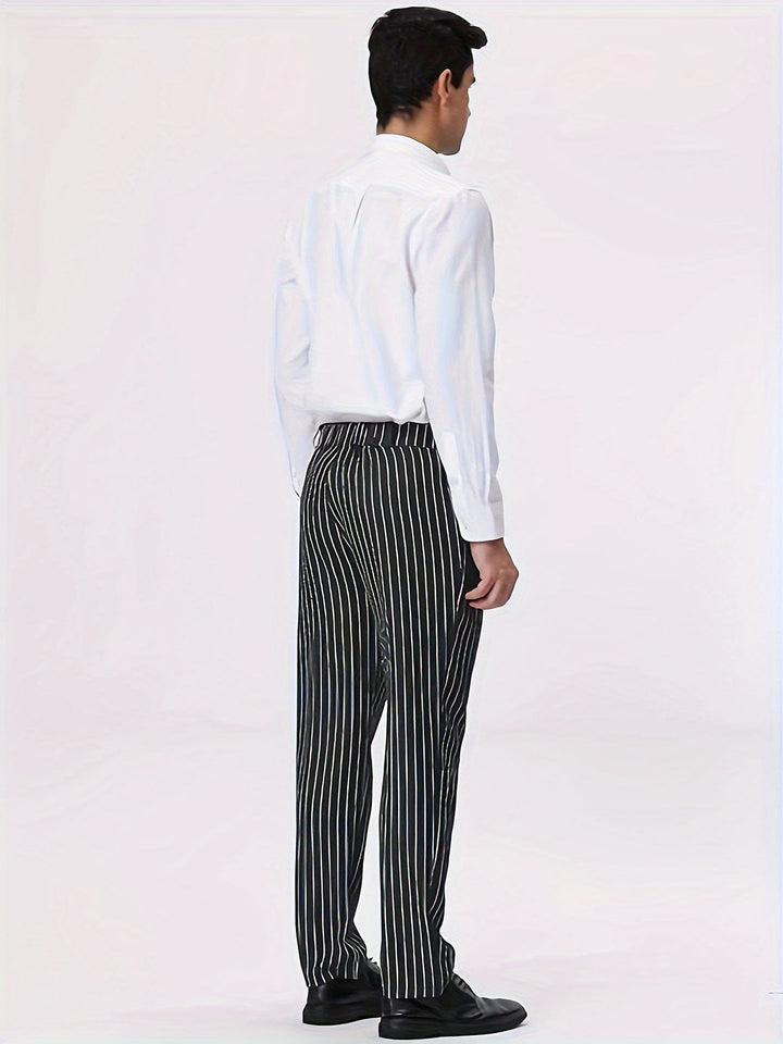Men's Striped Wool Trousers Regular Fit Casual Work Pants
