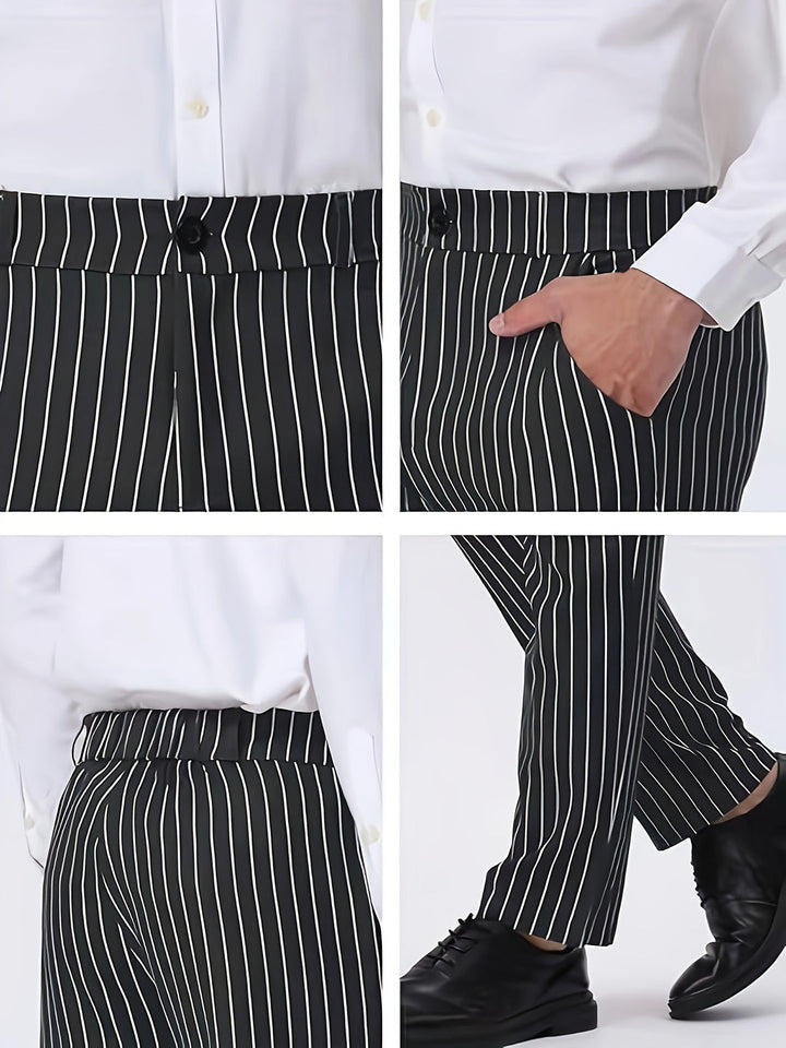 Men's Striped Wool Trousers Regular Fit Casual Work Pants