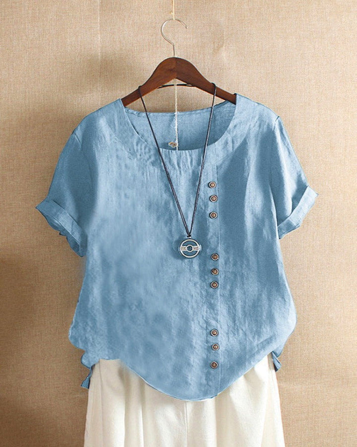 Women's Short Sleeve Linen Asymmetric Top Loose Fit Tunic Blouse