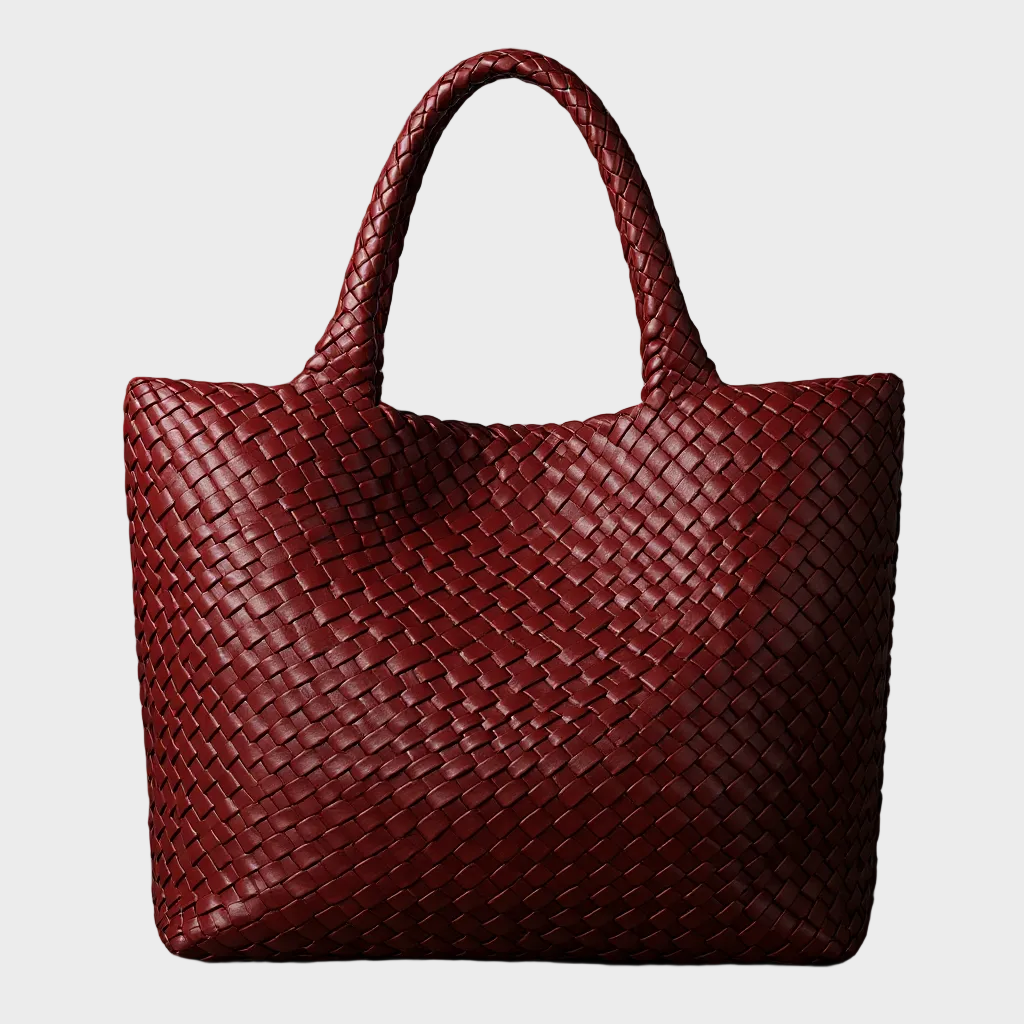 Women's Leather Woven Tote Handbag Wide Strap Shoulder Bag