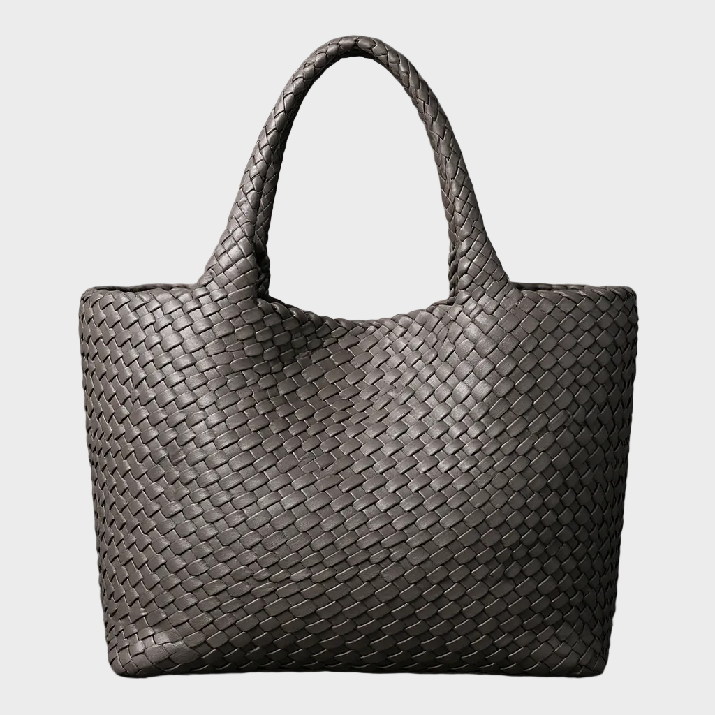 Women's Leather Woven Tote Handbag Wide Strap Shoulder Bag