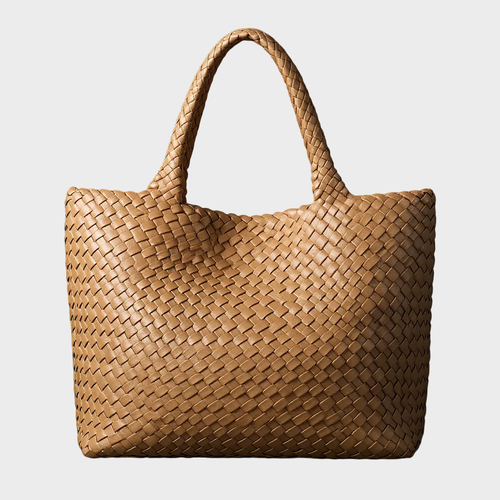 Women's Leather Woven Tote Handbag Wide Strap Shoulder Bag