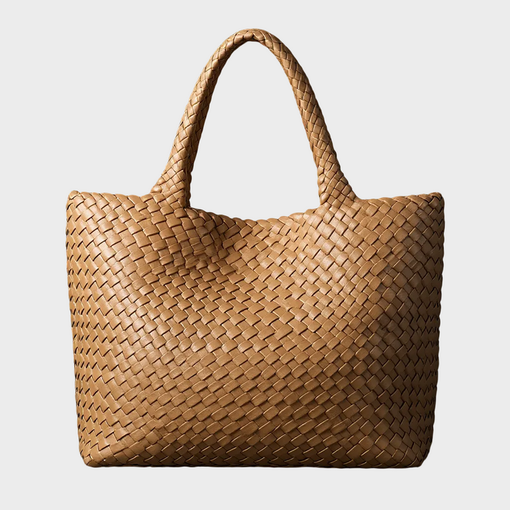 Women's Leather Woven Tote Handbag Wide Strap Shoulder Bag
