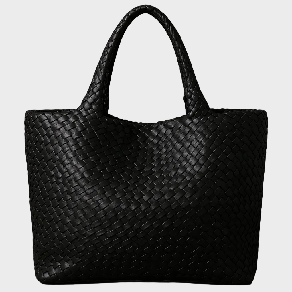 Women's Leather Woven Tote Handbag Wide Strap Shoulder Bag
