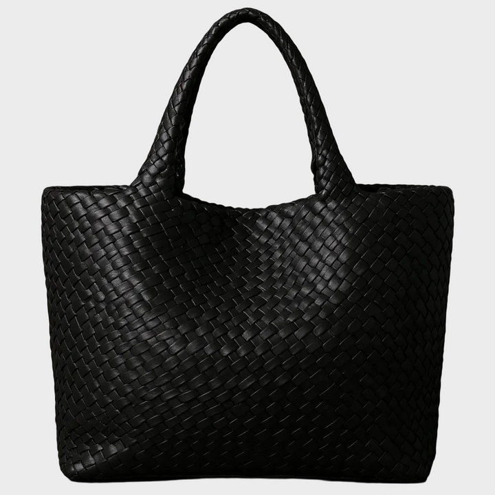 Women's Leather Woven Tote Handbag Wide Strap Shoulder Bag