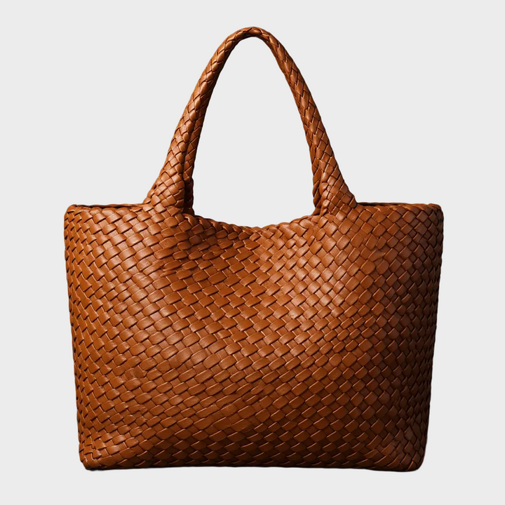 Women's Leather Woven Tote Handbag Wide Strap Shoulder Bag