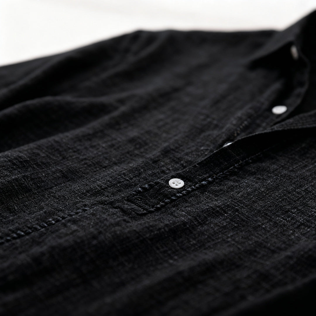 Linen Blend Men's Long Sleeve Henley Shirt Premium Casual Wear