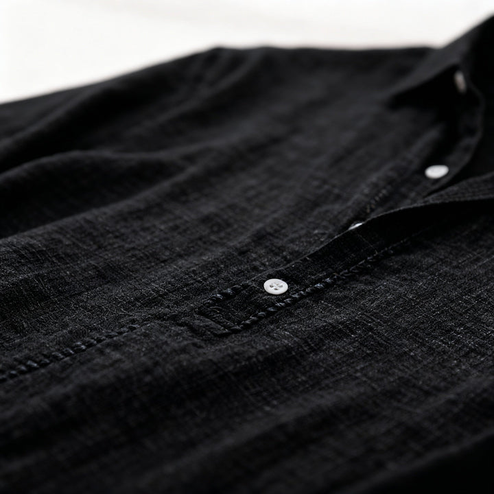 Men's Linen Long Sleeve Henley Shirt Casual Top