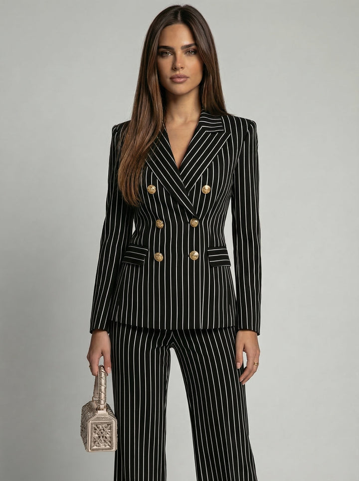 Women’s Wool-Blend Pinstripe Double-Breasted Suit Set