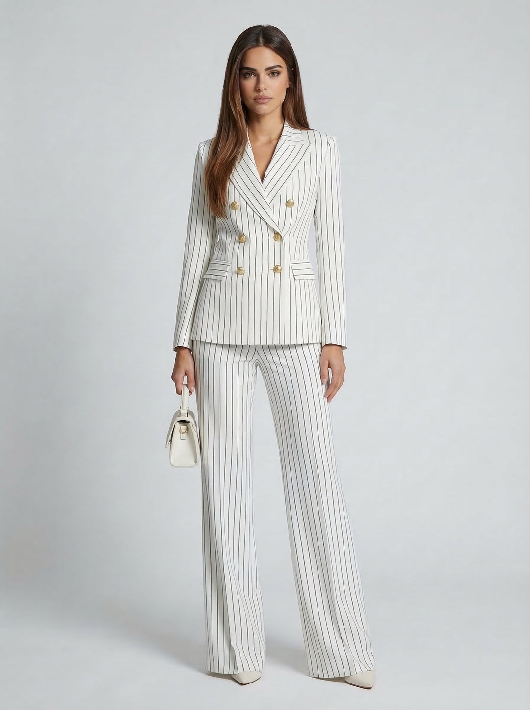 Women’s Wool-Blend Pinstripe Double-Breasted Suit Set