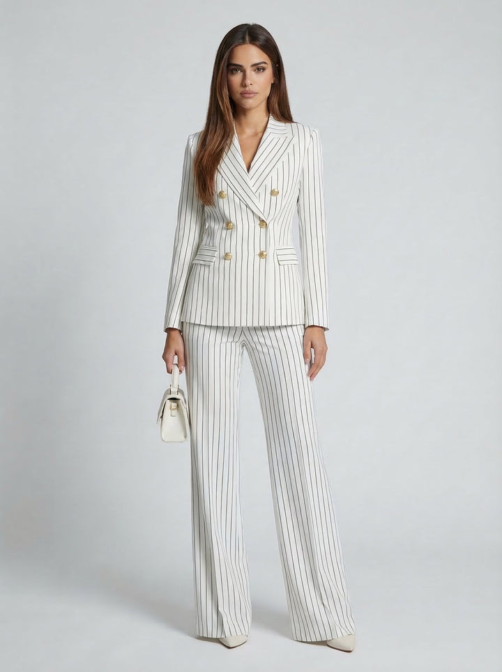 Women’s Wool-Blend Pinstripe Double-Breasted Suit Set
