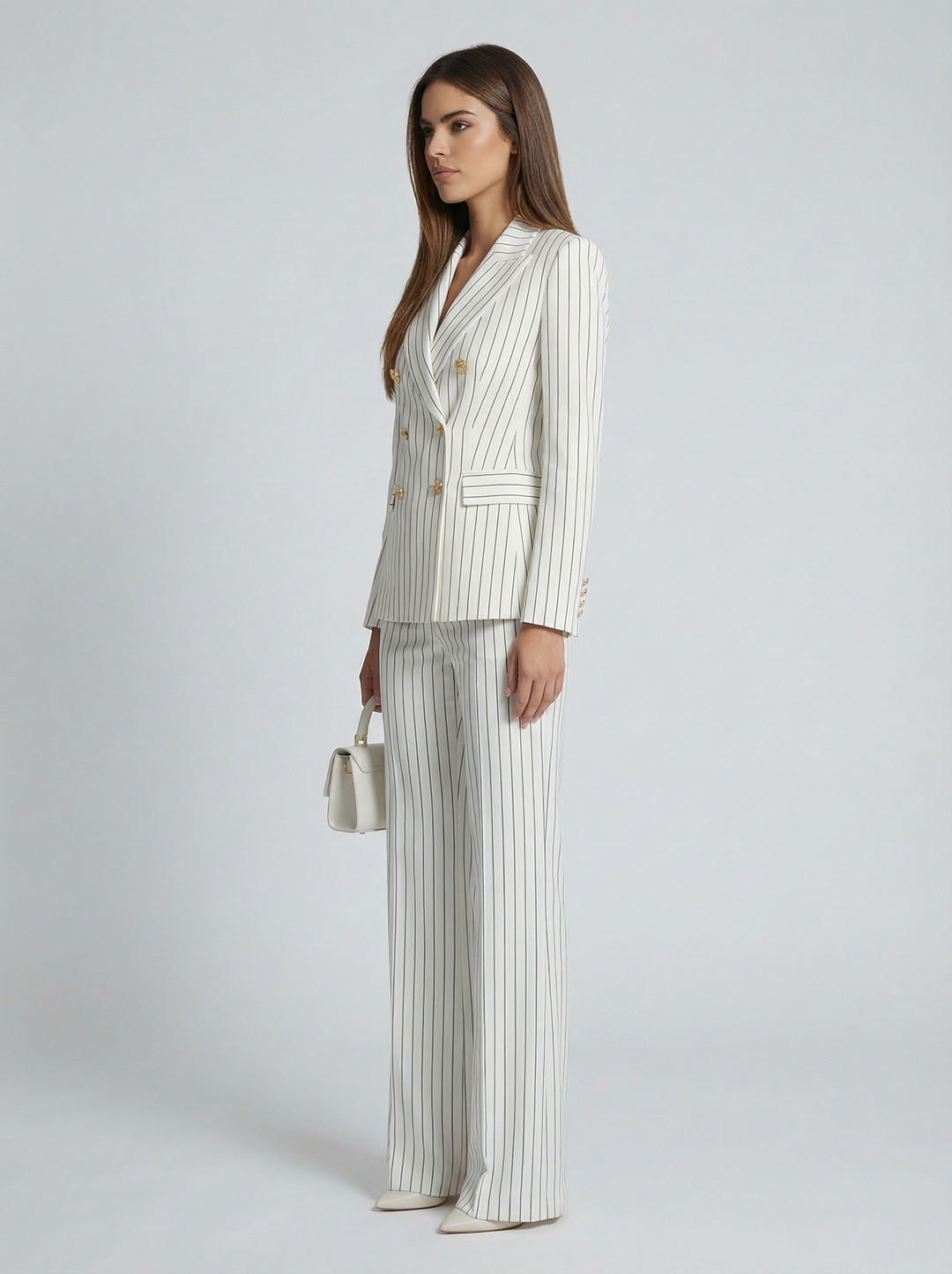 Women’s Wool-Blend Pinstripe Double-Breasted Suit Set