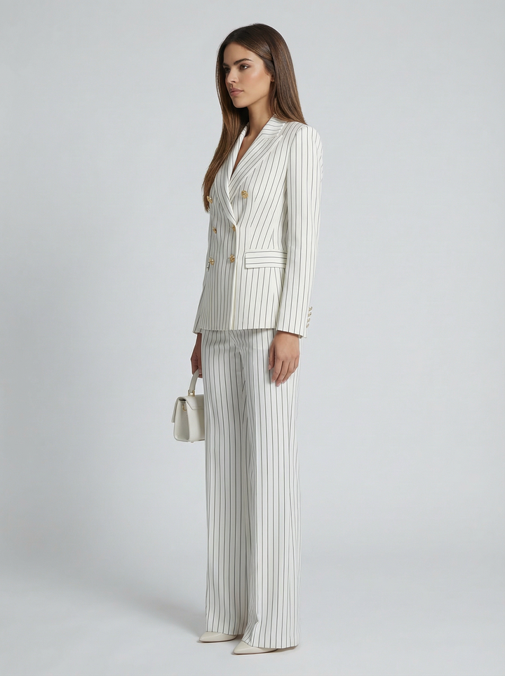 Women’s Wool-Blend Pinstripe Double-Breasted Suit Set