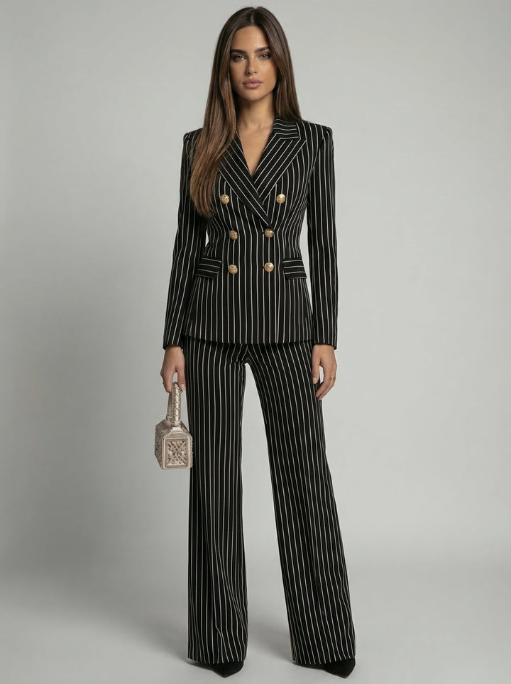 Women’s Wool-Blend Pinstripe Double-Breasted Suit Set