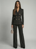 Women’s Wool-Blend Pinstripe Double-Breasted Suit Set