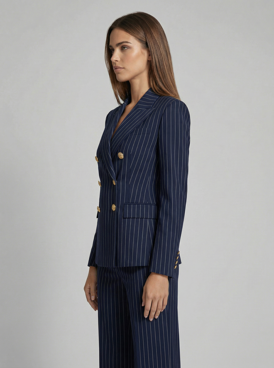 Women’s Wool-Blend Pinstripe Double-Breasted Suit Set