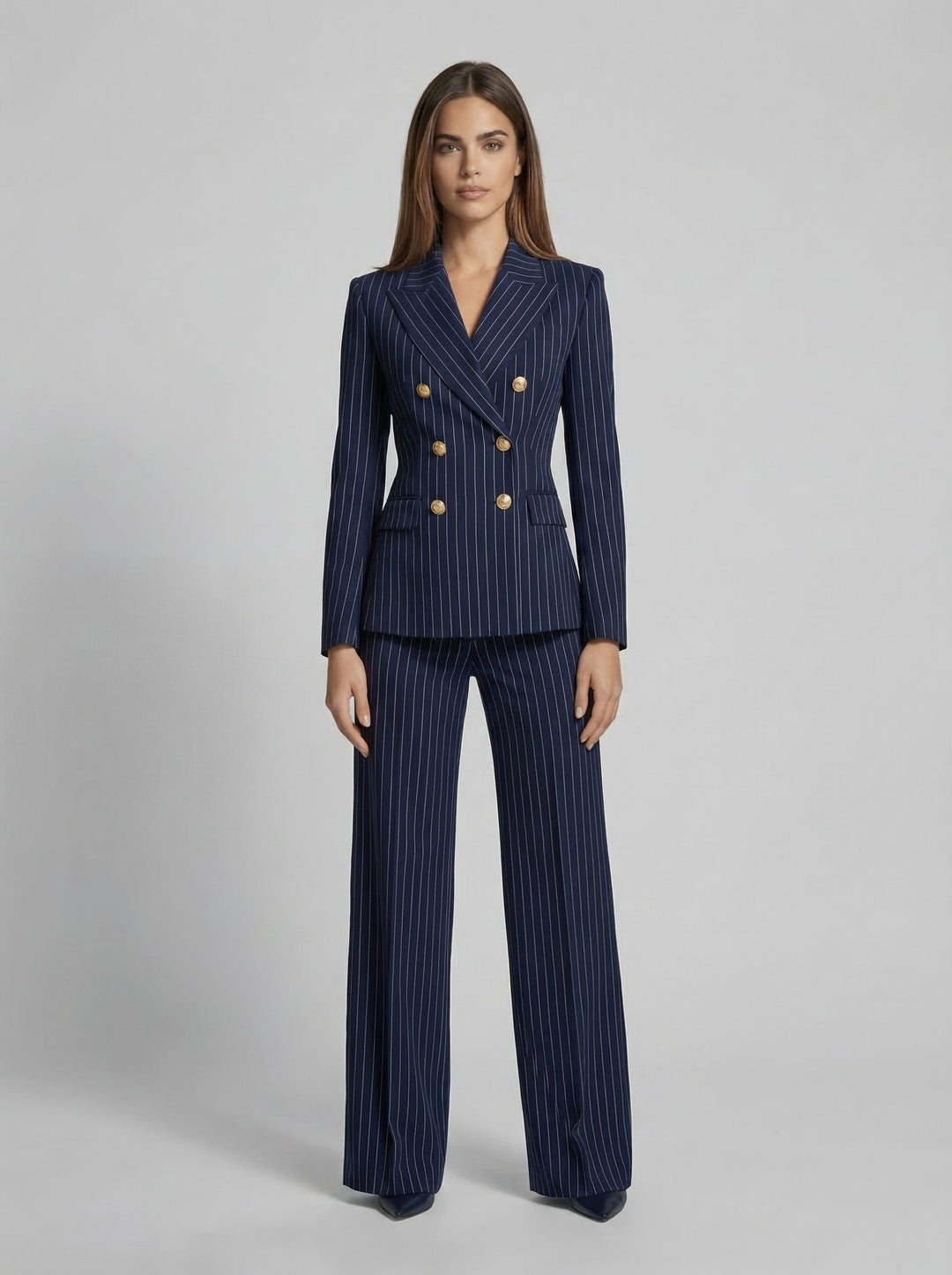 Women’s Wool-Blend Pinstripe Double-Breasted Suit Set