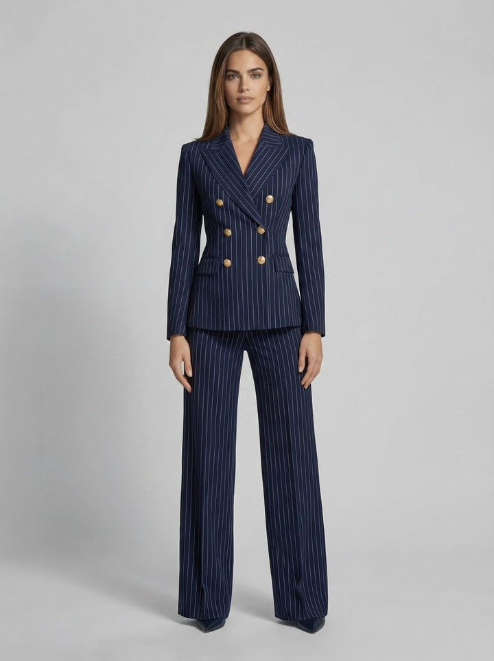 Women’s Wool-Blend Pinstripe Double-Breasted Suit Set