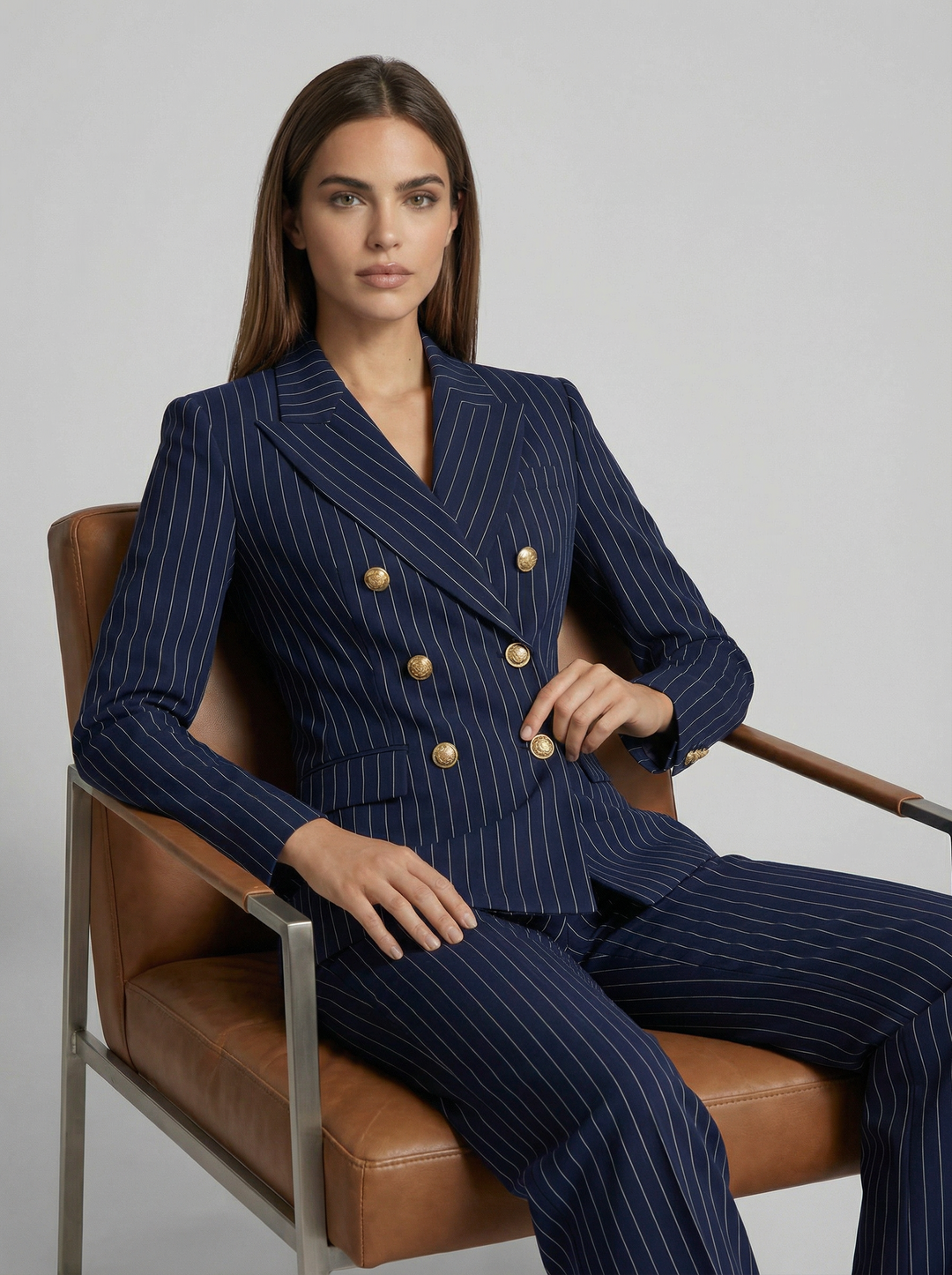 Women’s Wool-Blend Pinstripe Double-Breasted Suit Set