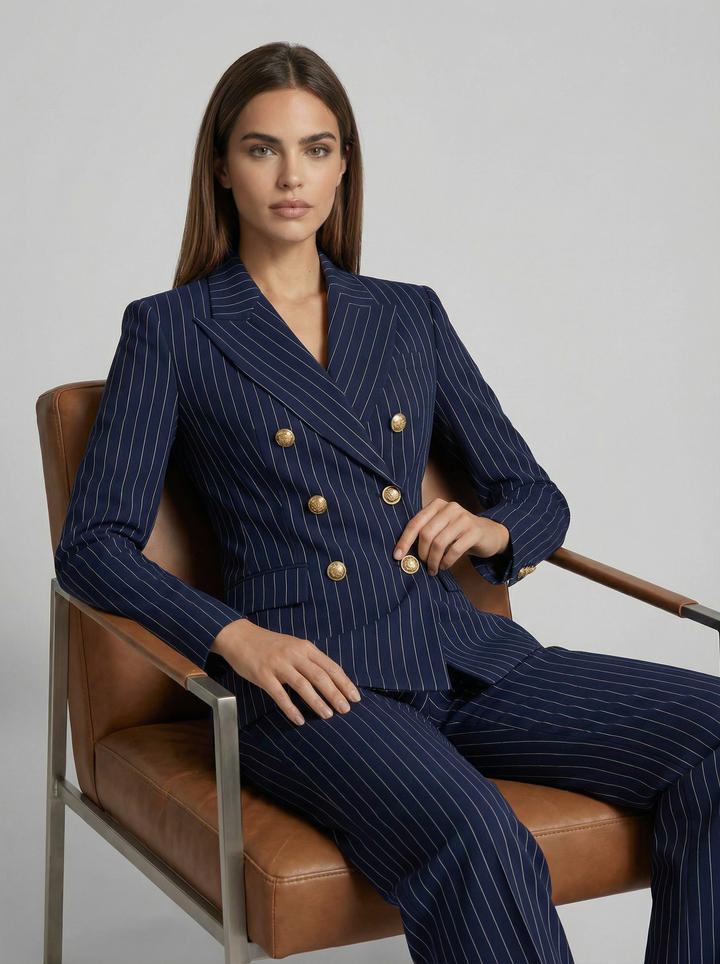 Women’s Wool-Blend Pinstripe Double-Breasted Suit Set