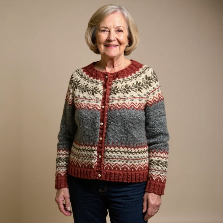 Women’s Icelandic Pattern Knit Button-Up Cardigan