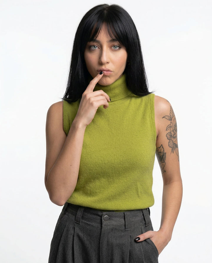 Women's Wool Turtleneck Sleeveless Tank Top