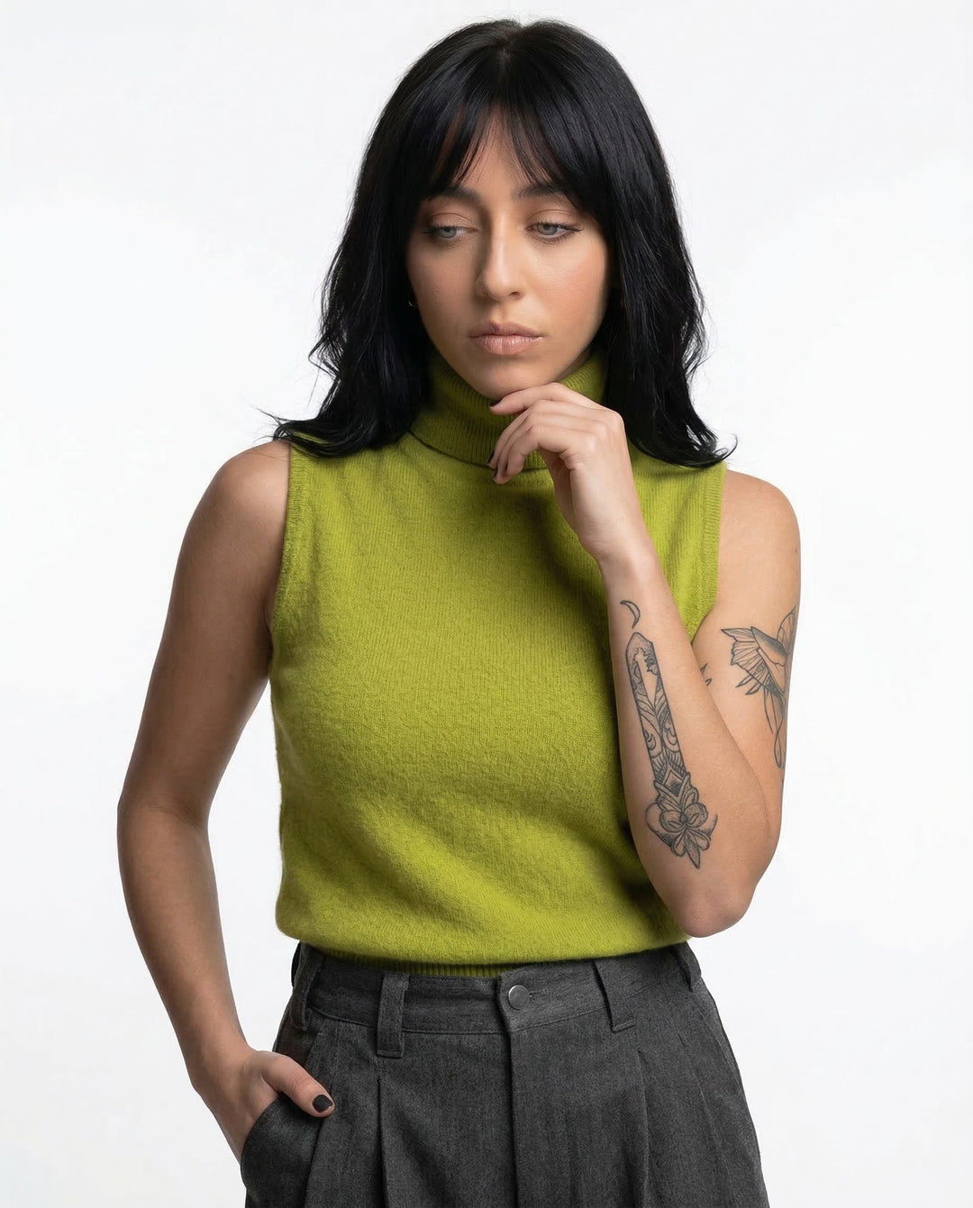 Women's Wool Turtleneck Sleeveless Tank Top
