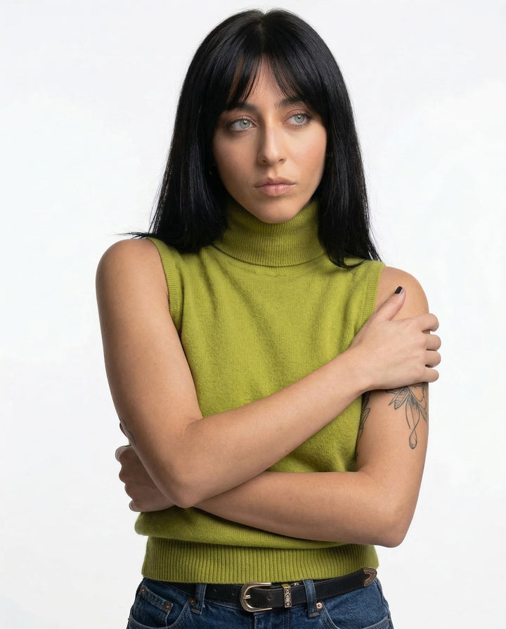 Women's Wool Turtleneck Sleeveless Tank Top