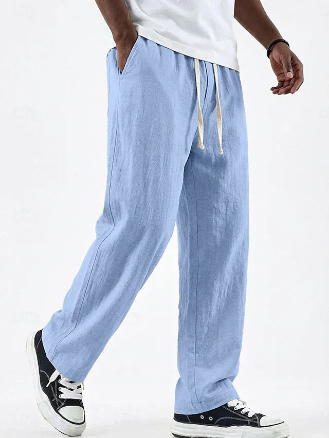 Men's Linen Trousers Casual Wide Leg Drawstring Lounge Pants