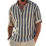 Men's Striped Linen Short Sleeve Henley Shirt