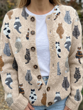 Women's Wool Cat-Knit Button-Up Cardigan Sweater