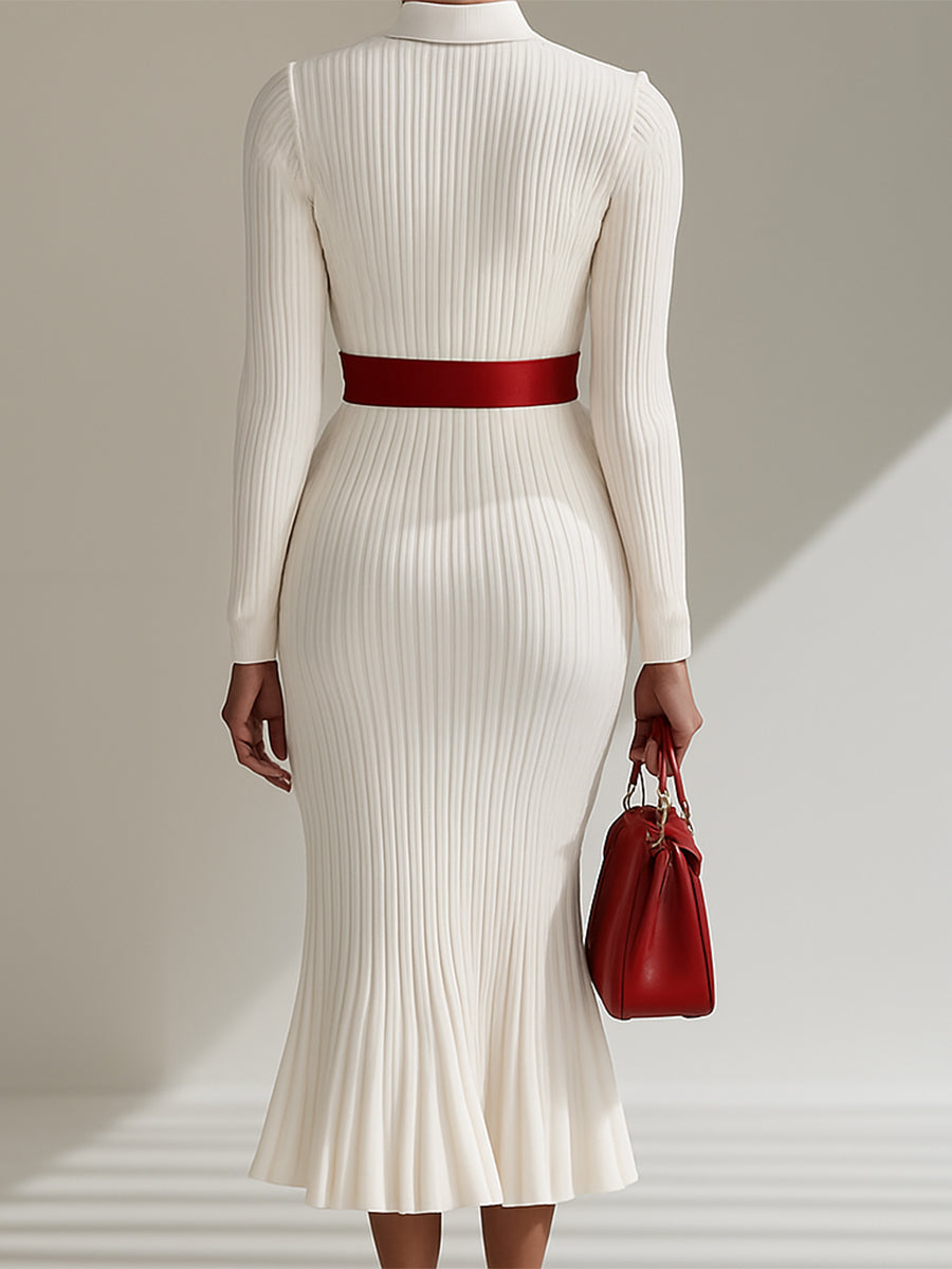 Women’s Wool-Blend Collared Belted Maxi Dress