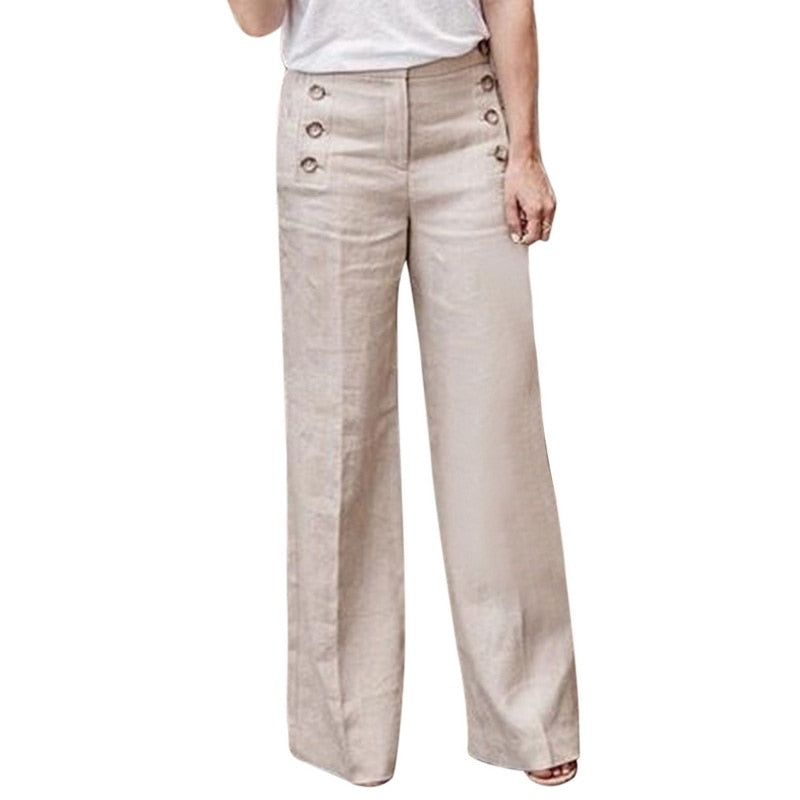 Women's Wide Leg Linen Trousers High Waisted Pants