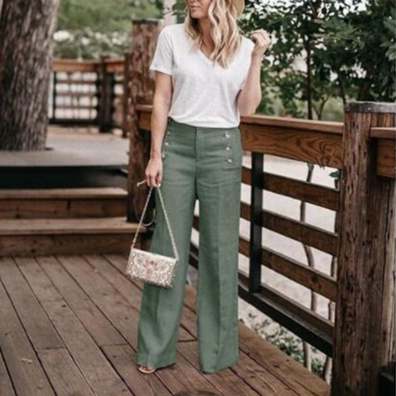 Women's Wide Leg Linen Trousers High Waisted Pants