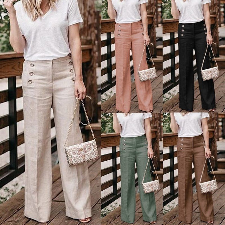 Women's Wide Leg Linen Trousers High Waisted Pants