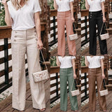 Women's Wide Leg Linen Trousers High Waisted Pants