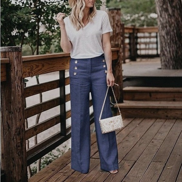 Women's Wide Leg Linen Trousers High Waisted Pants